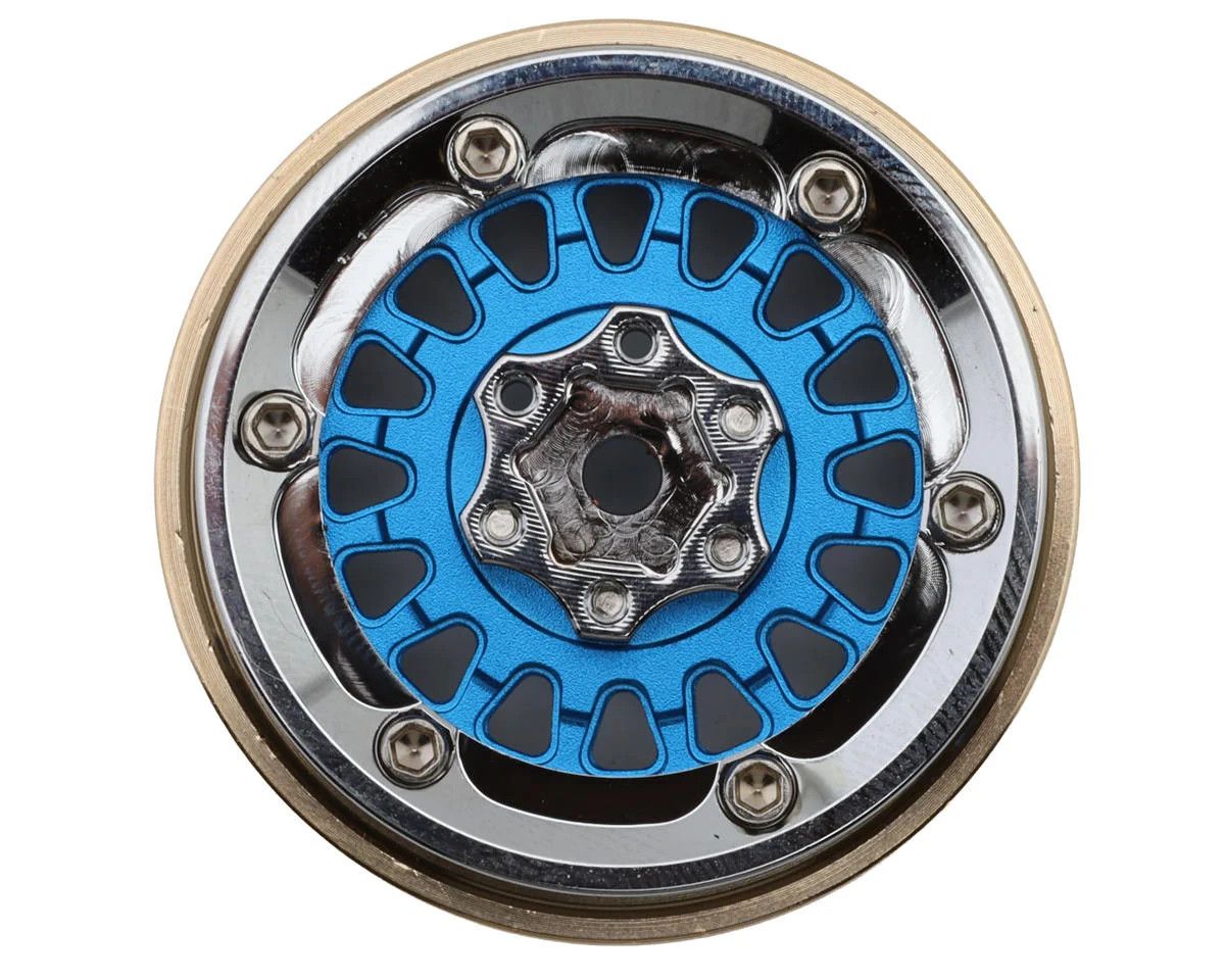 Injora 1.3" ModuWheel Brass &amp; Aluminum Micro Crawler Beadlock Wheels (Blue) (4) (40.5g ea) (-4.05mm Offset)
