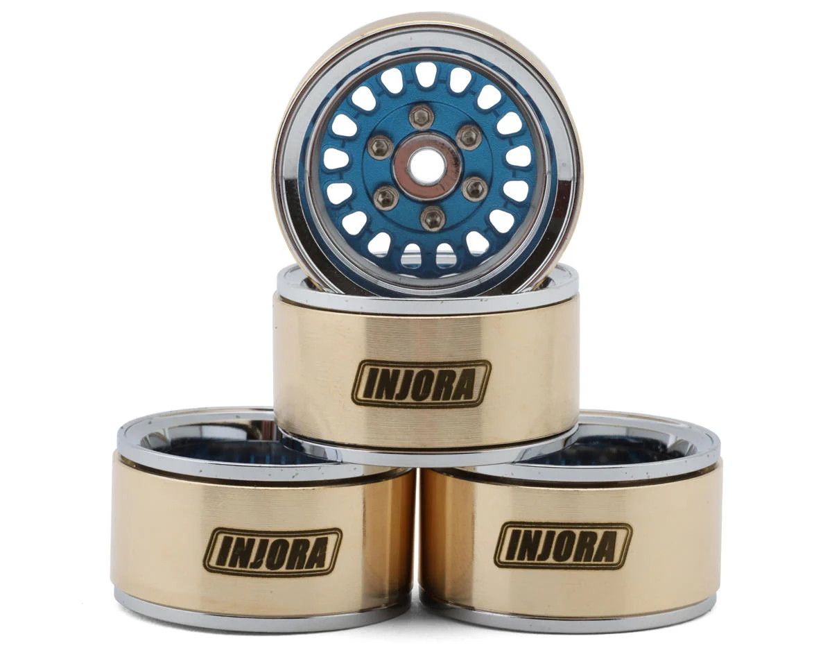 Injora 1.0" ModuWheel Brass &amp; Aluminum Micro Crawler Beadlock Wheels (Blue) (4) (21g ea) (-4.4mm Offset)