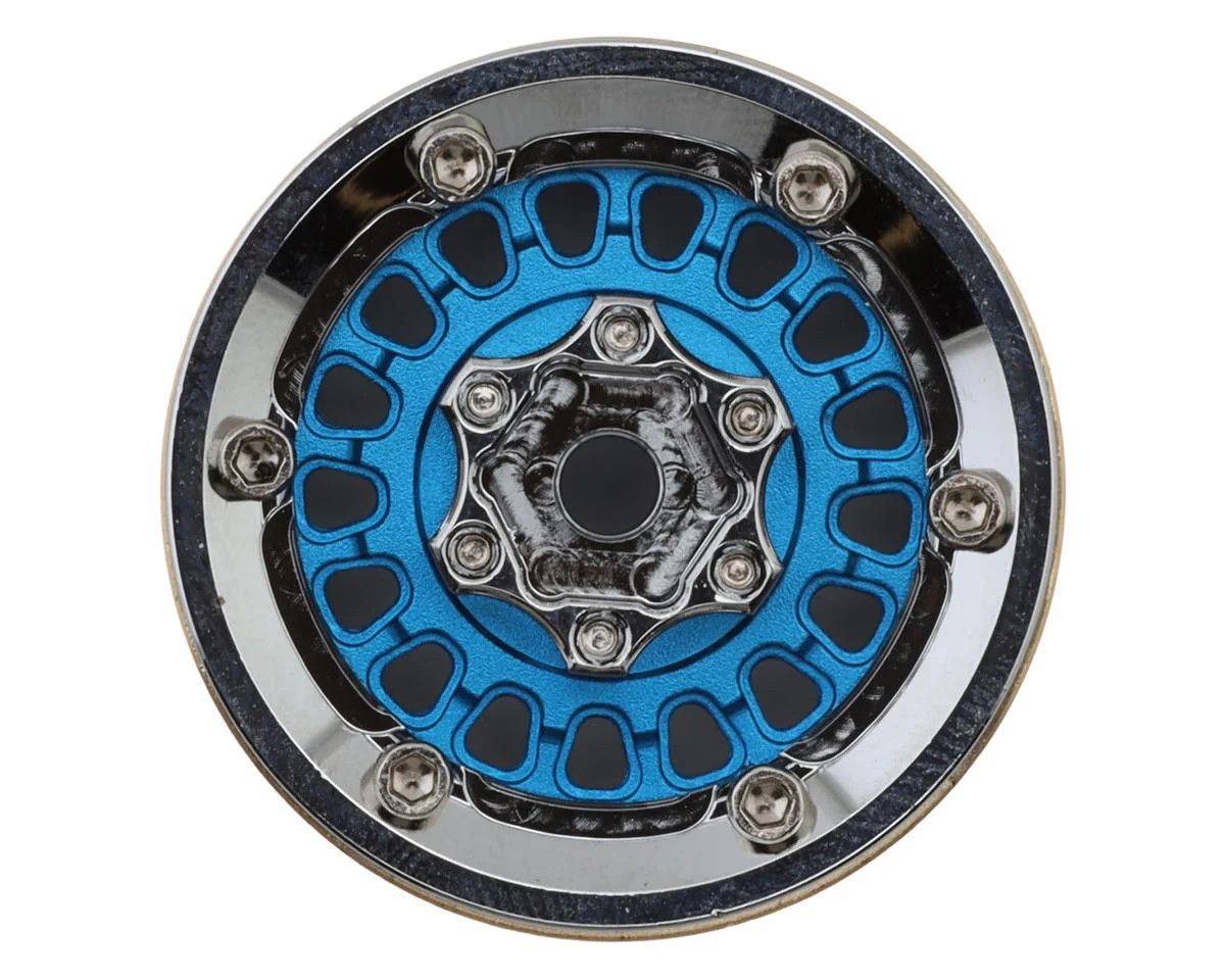 Injora 1.0" ModuWheel Brass &amp; Aluminum Micro Crawler Beadlock Wheels (Blue) (4) (21g ea) (-4.4mm Offset)