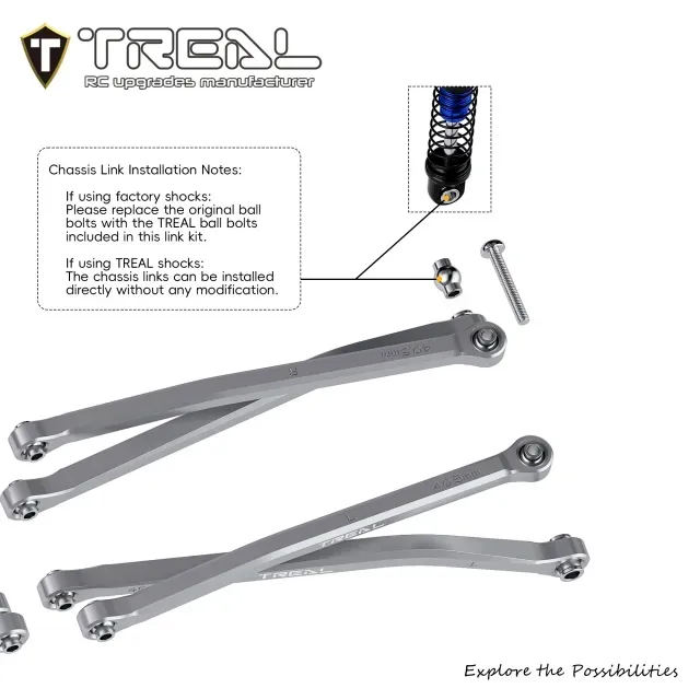 Treal Hobby Axial SCX30 Aluminum High Clearance Suspension Links Set (Grey)