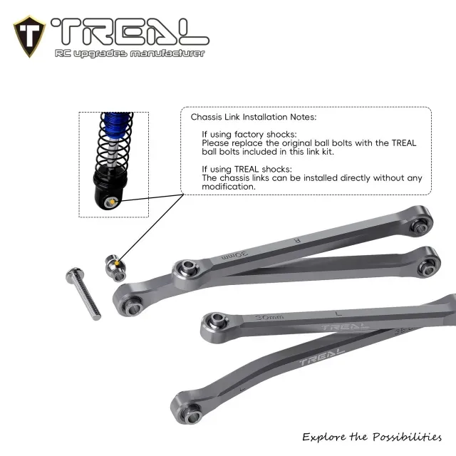 Treal Hobby Axial SCX30 Aluminum High Clearance Suspension Links Set (Grey)