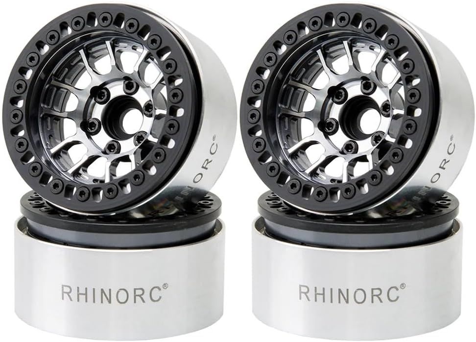 RhinoRC MOZA 1.9 Inch Negative Offset Aluminum Wheel Rim, 4PCS RC Beadlock Wheels for 1/10 RC Crawler Axial SCX10