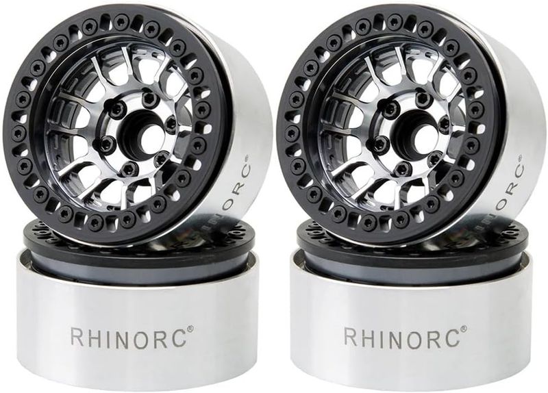RhinoRC MOZA 1.9 Inch Negative Offset Aluminum Wheel Rim, 4PCS RC Beadlock Wheels for 1/10 RC Crawler Axial SCX10