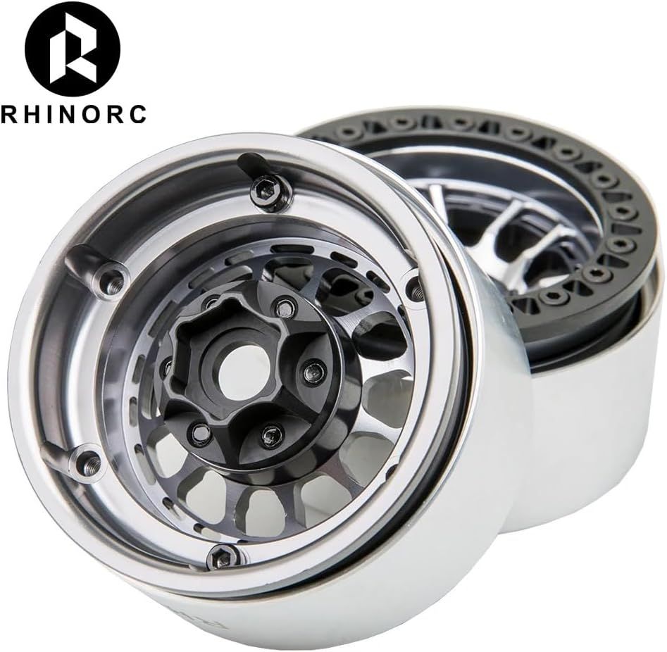 RhinoRC MOZA 1.9 Inch Negative Offset Aluminum Wheel Rim, 4PCS RC Beadlock Wheels for 1/10 RC Crawler Axial SCX10
