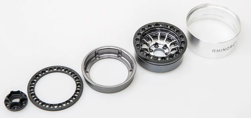 RhinoRC MOZA 1.9 Inch Negative Offset Aluminum Wheel Rim, 4PCS RC Beadlock Wheels for 1/10 RC Crawler Axial SCX10