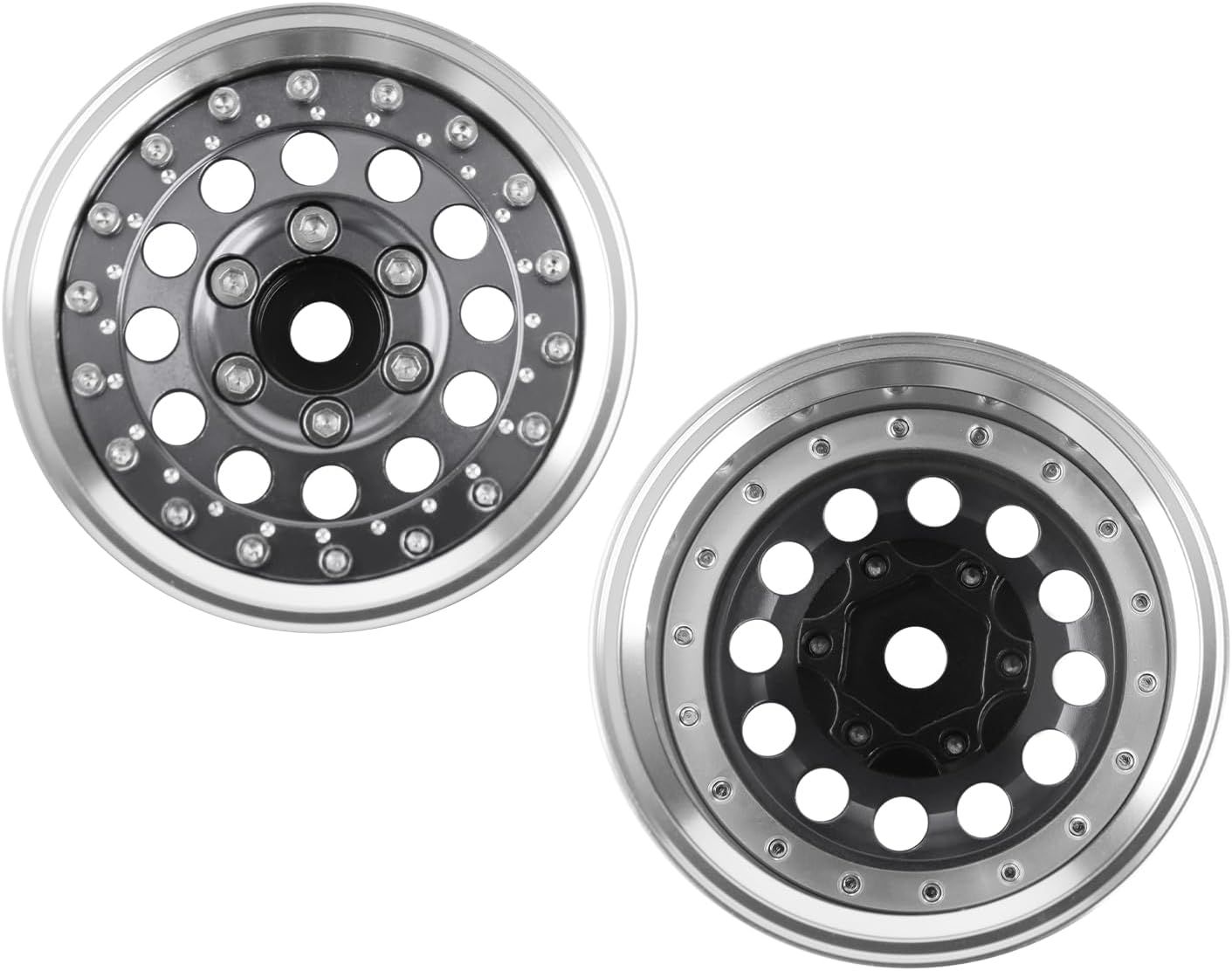 DashRC RC 1.9 Beadlock Wheels, Aluminum Alloy Adjustable Negative Offset Rims for 1/10 RC Crawlers, Gunmetal Center