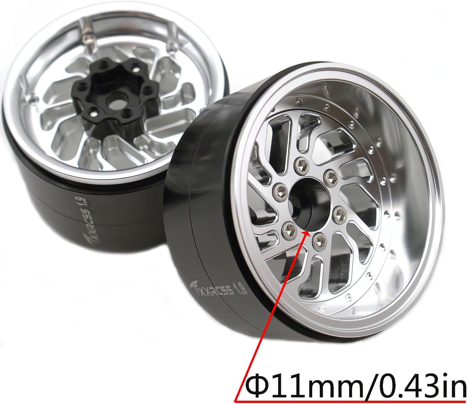 TxxRcss RC 1.9 Inch Beadlock Wheels Offsets -8.5mm Rims Hex 12mm Aluminum Wheel for 1/10 RC Crawler