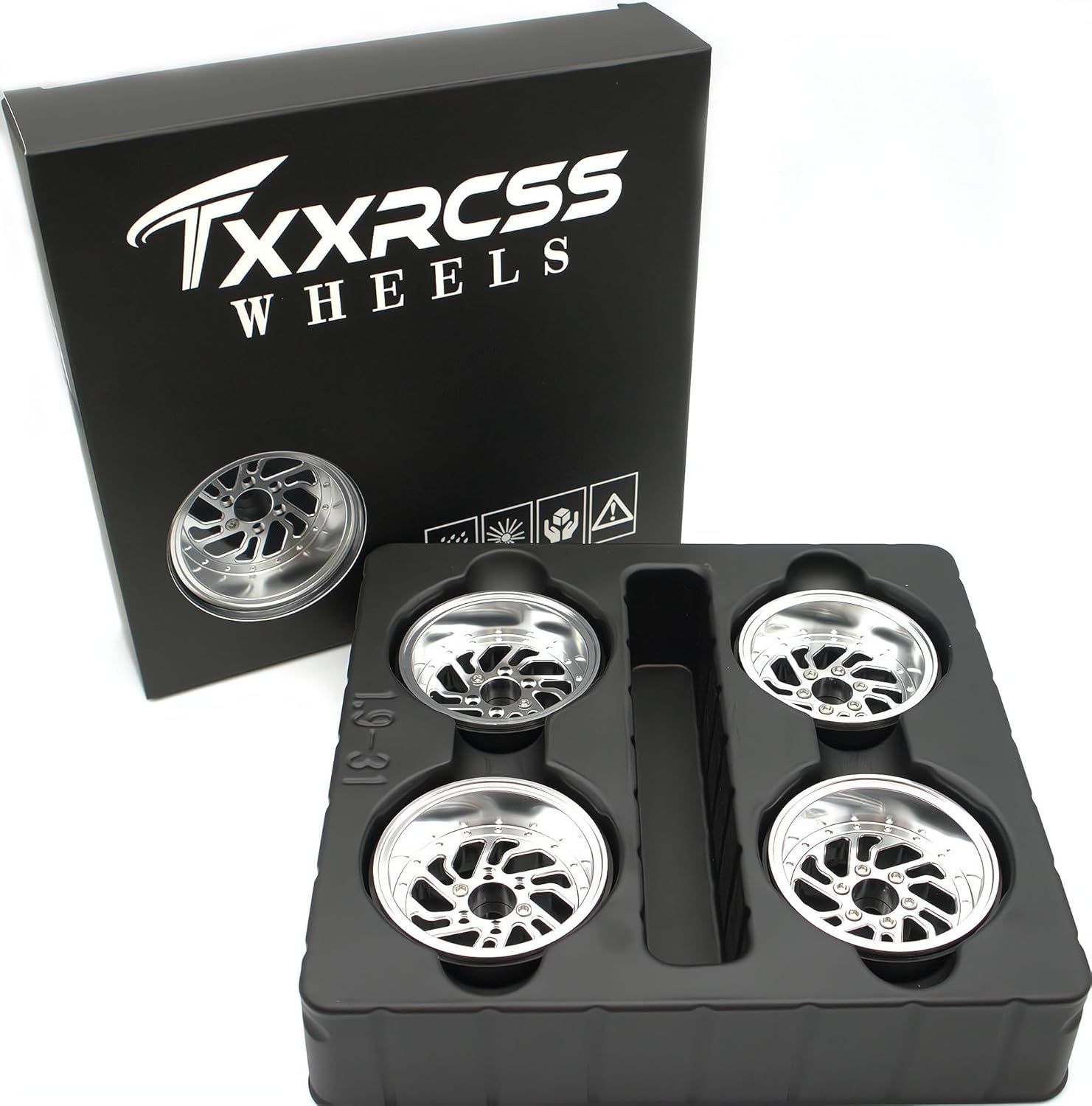TxxRcss RC 1.9 Inch Beadlock Wheels Offsets -8.5mm Rims Hex 12mm Aluminum Wheel for 1/10 RC Crawler