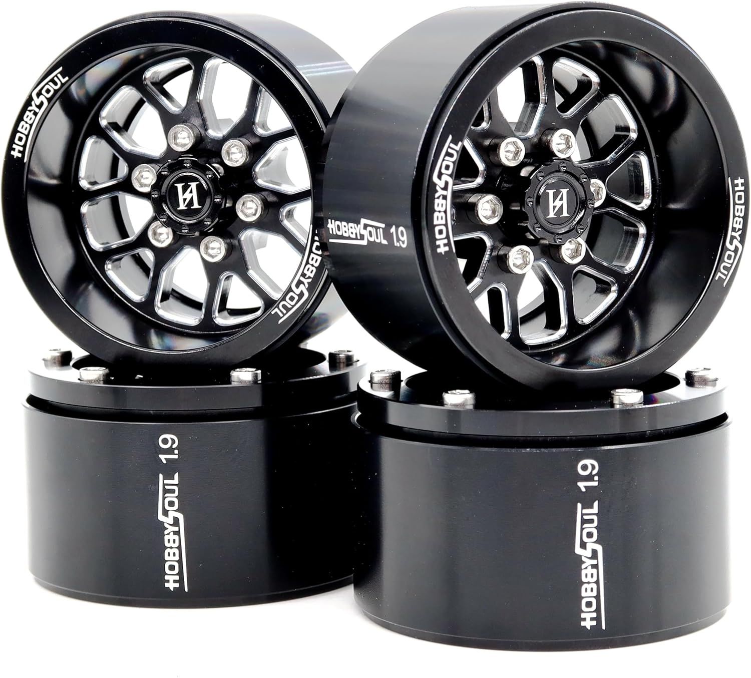 HOBBYSOUL 4pcs 1.9 Beadlock Wheels -10.5mm Negative Offset Rims 33mm Wide for RC 1/10 Crawler