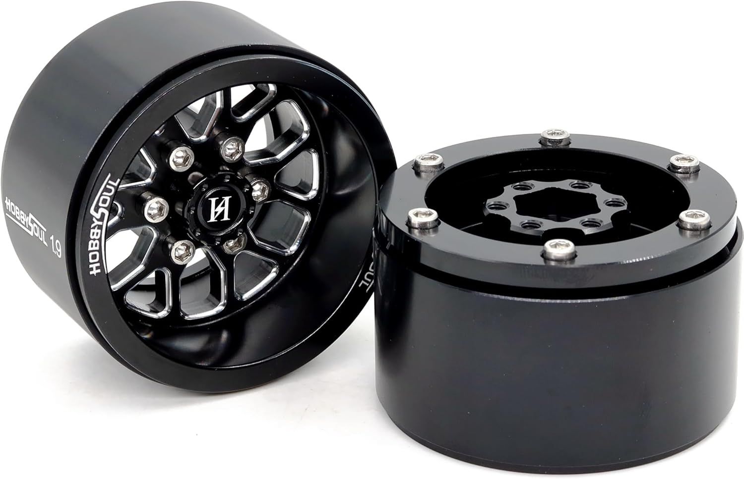 HOBBYSOUL 4pcs 1.9 Beadlock Wheels -10.5mm Negative Offset Rims 33mm Wide for RC 1/10 Crawler