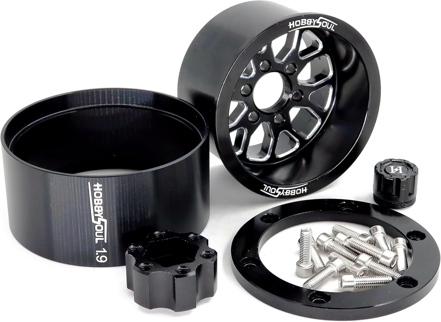 HOBBYSOUL 4pcs 1.9 Beadlock Wheels -10.5mm Negative Offset Rims 33mm Wide for RC 1/10 Crawler