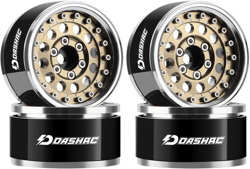 DashRC RC 1.9 Beadlock Wheels, Aluminum Alloy Adjustable Negative Offset Rims for 1/10 RC Crawlers, Anodized Center