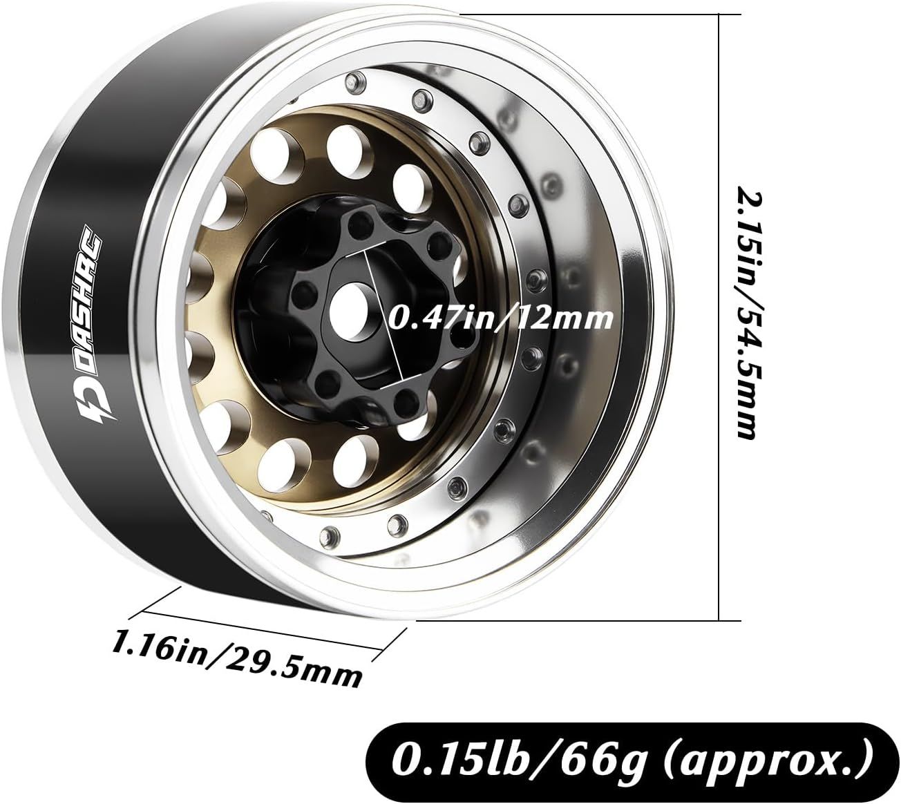 DashRC RC 1.9 Beadlock Wheels, Aluminum Alloy Adjustable Negative Offset Rims for 1/10 RC Crawlers, Anodized Center