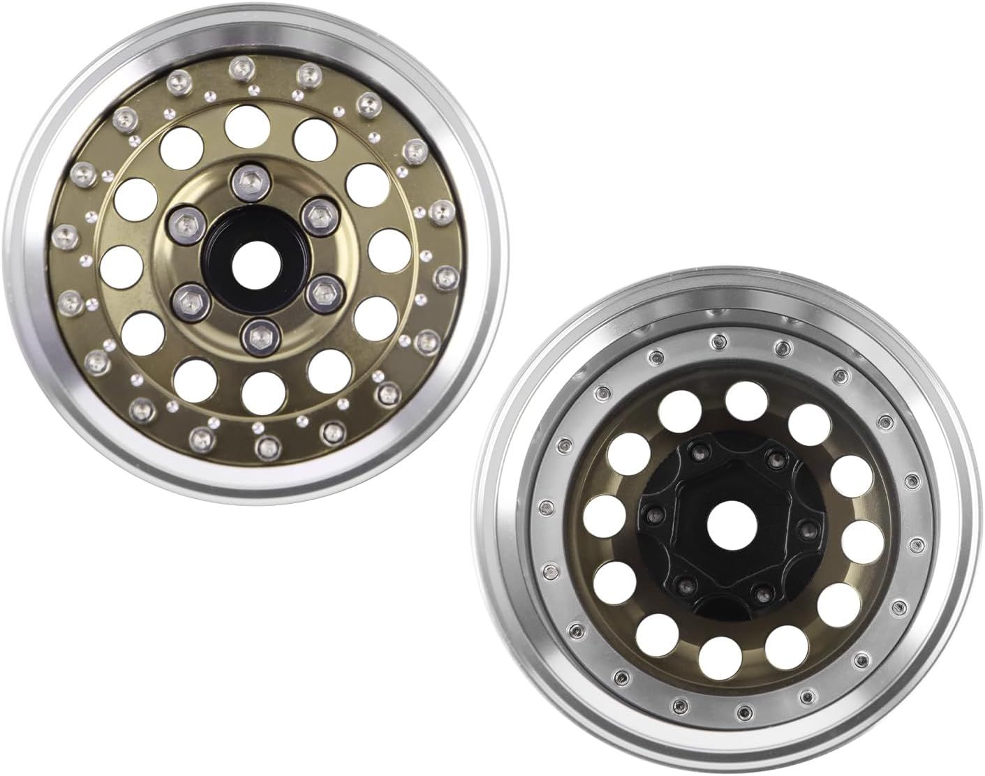 DashRC RC 1.9 Beadlock Wheels, Aluminum Alloy Adjustable Negative Offset Rims for 1/10 RC Crawlers, Anodized Center
