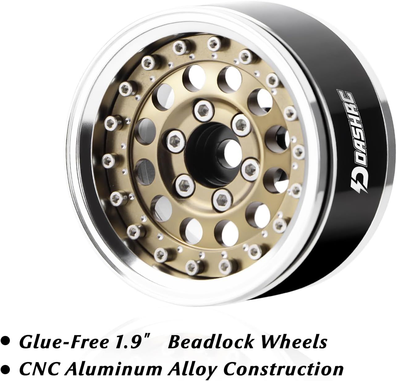 DashRC RC 1.9 Beadlock Wheels, Aluminum Alloy Adjustable Negative Offset Rims for 1/10 RC Crawlers, Anodized Center