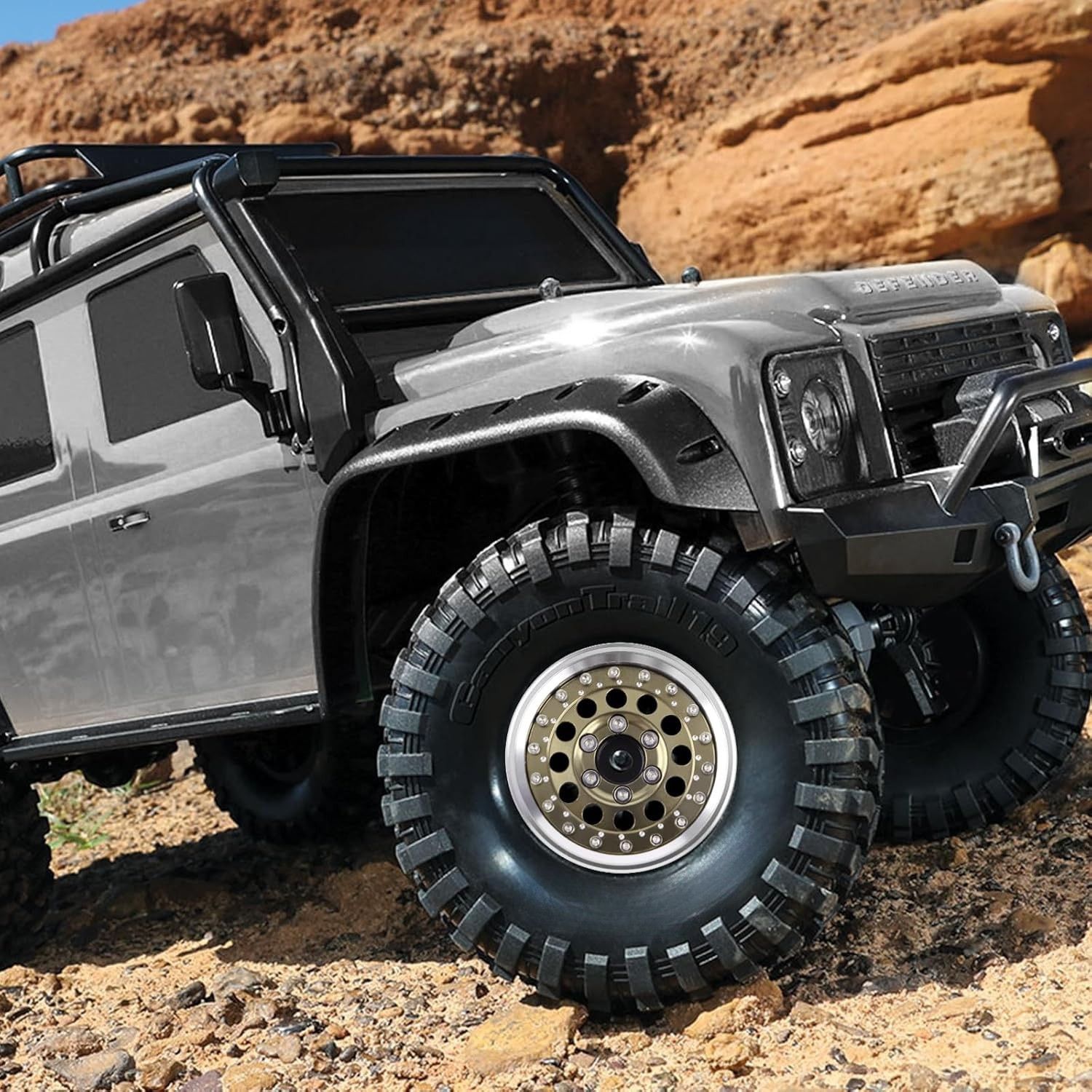 DashRC RC 1.9 Beadlock Wheels, Aluminum Alloy Adjustable Negative Offset Rims for 1/10 RC Crawlers, Anodized Center