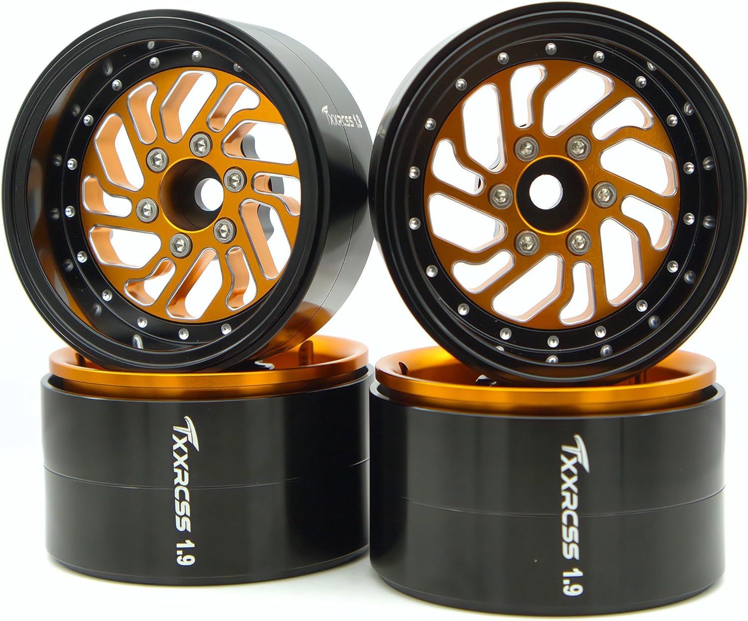 TxxRcss RC 1.9 Inch Beadlock Wheels Offsets -8.5mm Rims Hex 12mm Aluminum Wheel for 1/10 RC Crawler, Bronze/Black