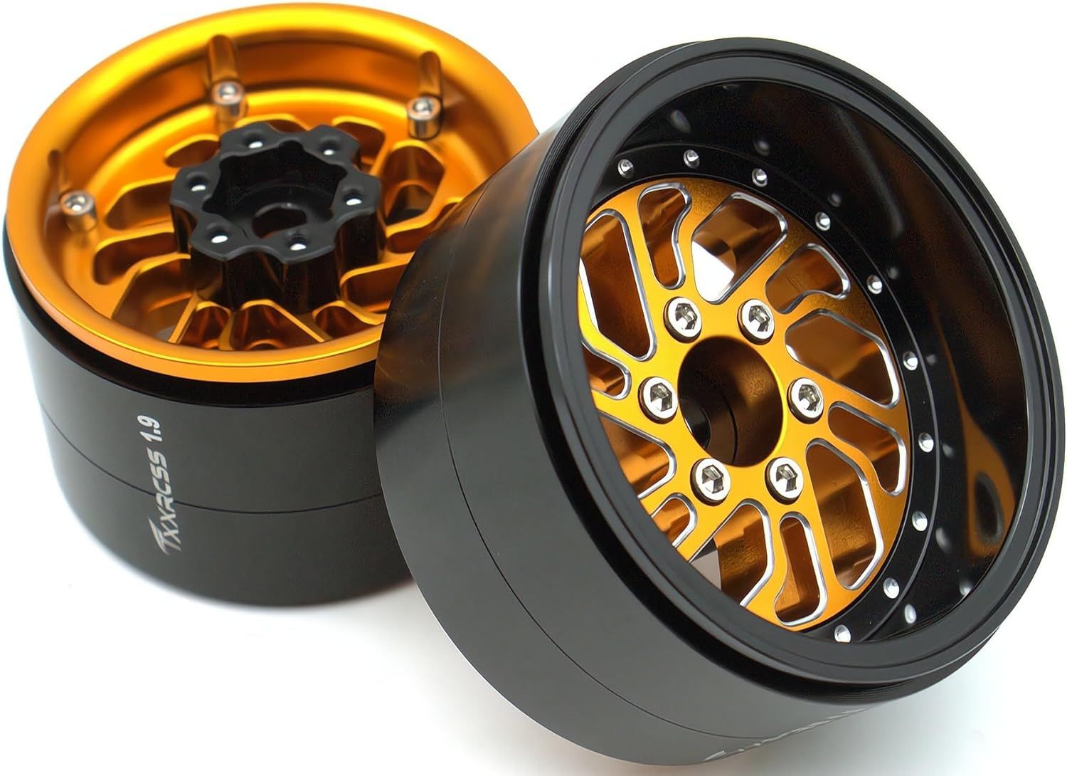 TxxRcss RC 1.9 Inch Beadlock Wheels Offsets -8.5mm Rims Hex 12mm Aluminum Wheel for 1/10 RC Crawler, Bronze/Black