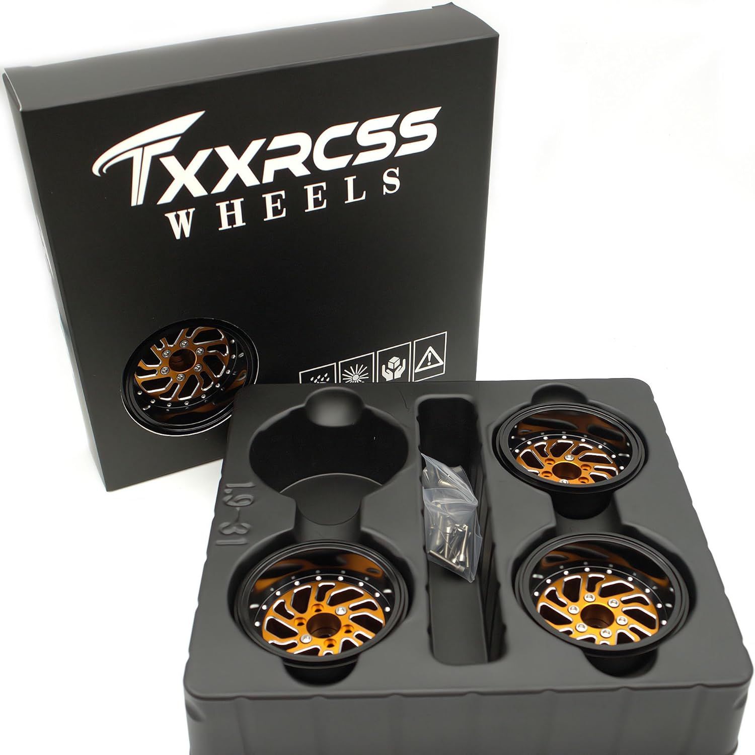 TxxRcss RC 1.9 Inch Beadlock Wheels Offsets -8.5mm Rims Hex 12mm Aluminum Wheel for 1/10 RC Crawler, Bronze/Black