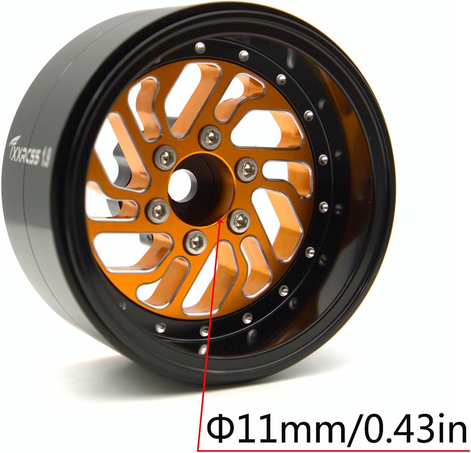 TxxRcss RC 1.9 Inch Beadlock Wheels Offsets -8.5mm Rims Hex 12mm Aluminum Wheel for 1/10 RC Crawler, Bronze/Black