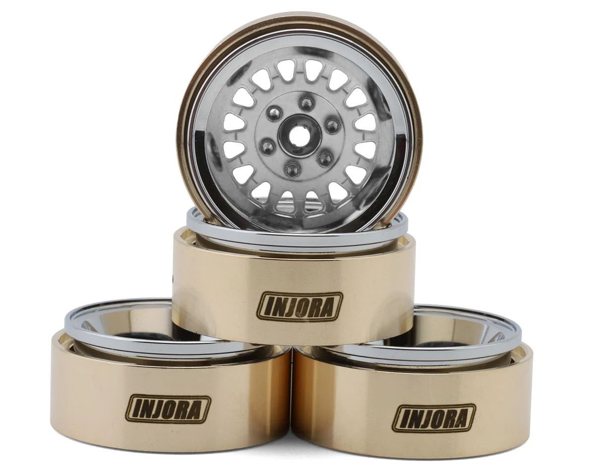 Injora 1.3" ModuWheel Brass &amp; Aluminum Micro Crawler Beadlock Wheels (Silver) (4) (40.5g ea) (-4.05mm Offset)