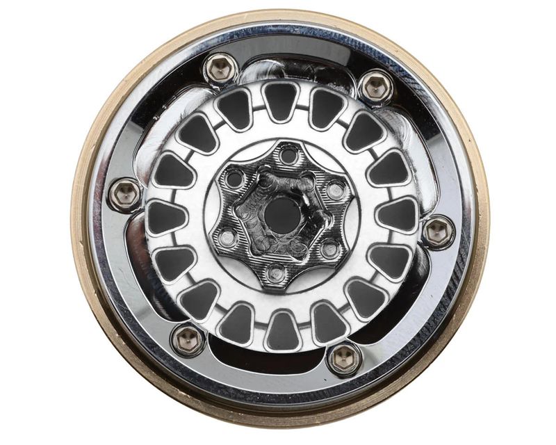 Injora 1.3" ModuWheel Brass &amp; Aluminum Micro Crawler Beadlock Wheels (Silver) (4) (40.5g ea) (-4.05mm Offset)