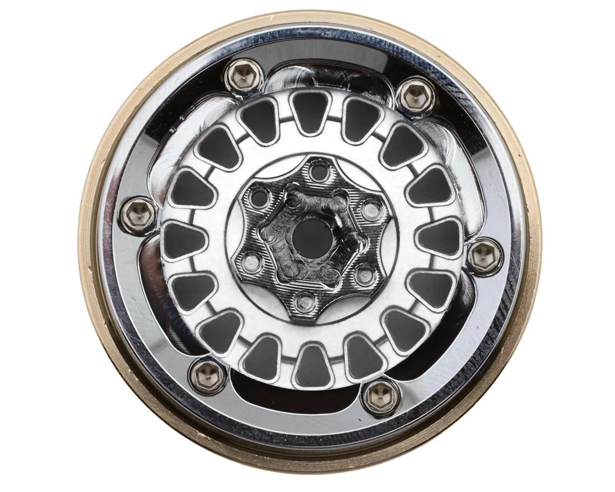 Injora 1.3" ModuWheel Brass &amp; Aluminum Micro Crawler Beadlock Wheels (Silver) (4) (40.5g ea) (-4.05mm Offset)
