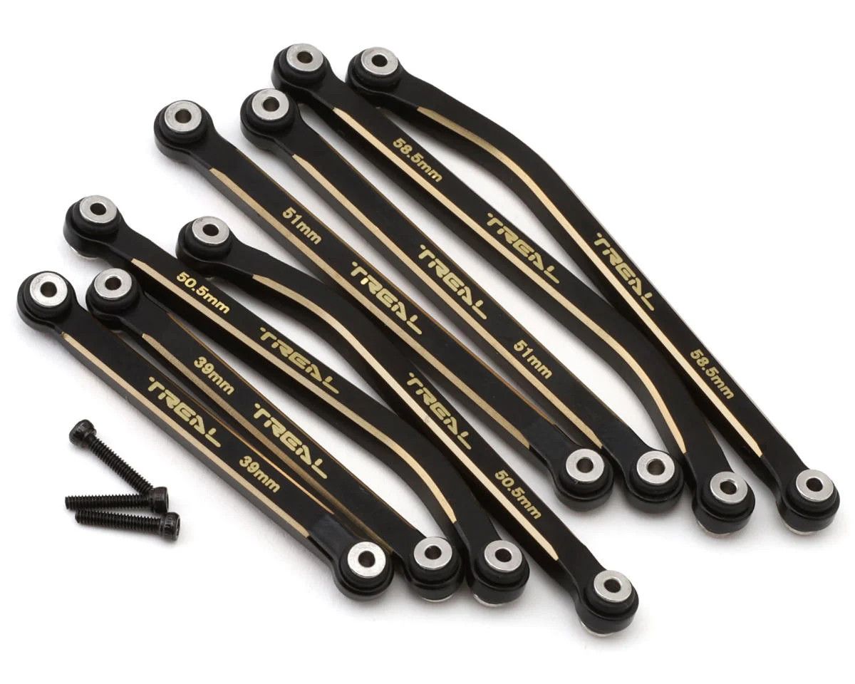Treal Hobby Axial SCX24 Brass High Clearance Suspension Links Set (Black) (37g) (132mm Wheelbase) (C10/JLU/Bronco/4Runner)