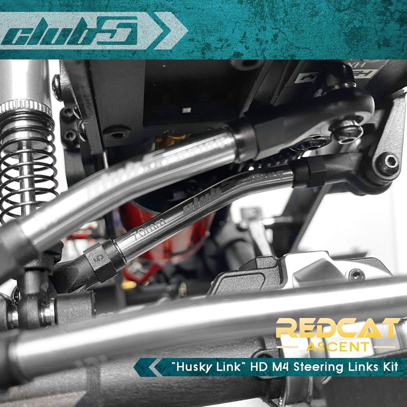 Club 5 Racing Husky Link Hi-Clearance Steering Links Kit for Redcat Ascent (V2), Silver