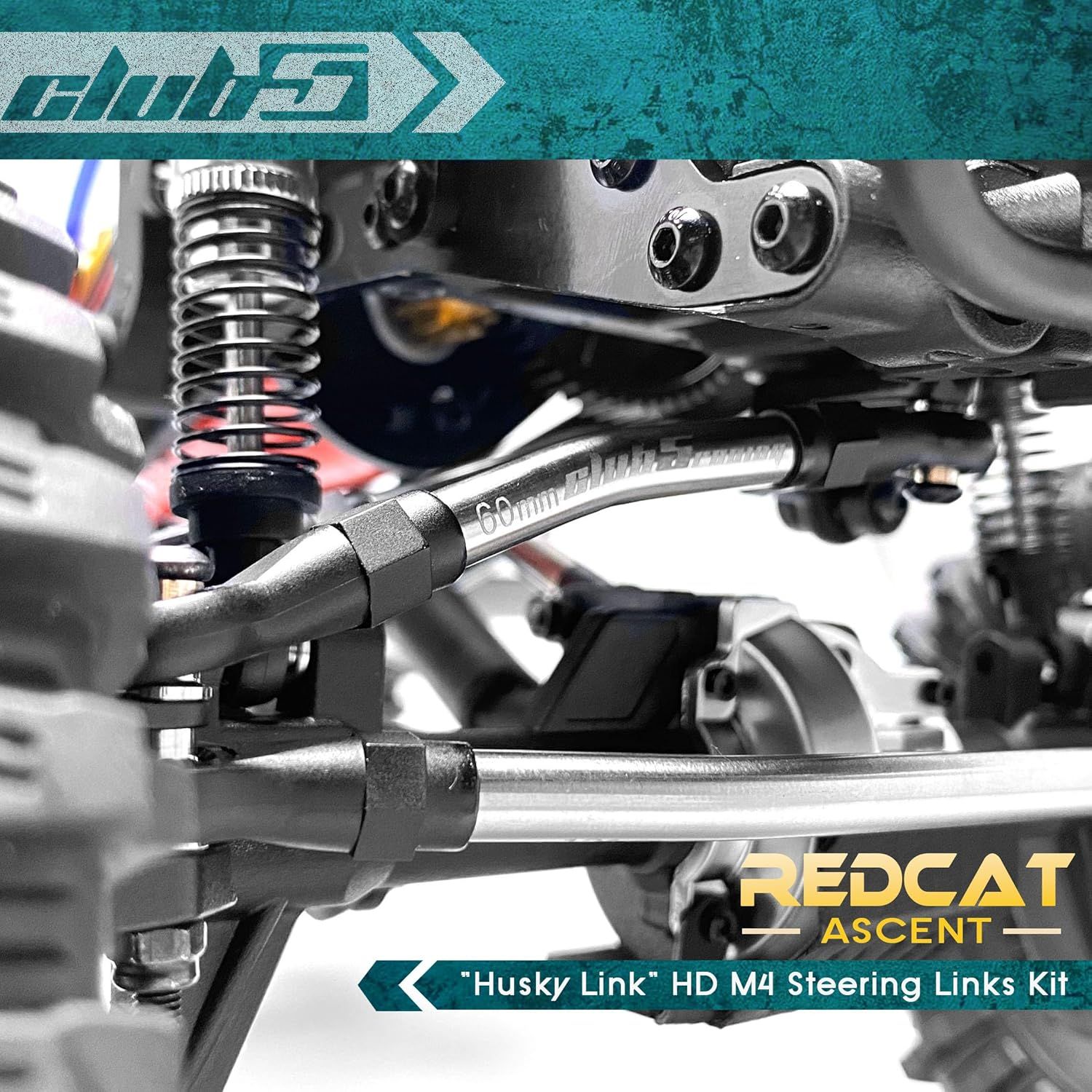Club 5 Racing Husky Link Hi-Clearance Steering Links Kit for Redcat Ascent (V2), Silver