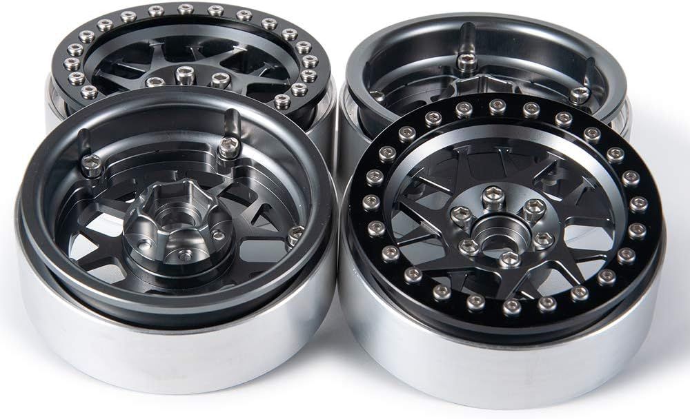 Upgrade 2.2 Inch Aluminum Bead lock Rims, (Narrow 25mm Width) for 1/10 Scale RC Crawler, 4 PCS,  Titanium