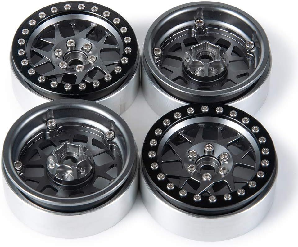 Upgrade 2.2 Inch Aluminum Bead lock Rims, (Narrow 25mm Width) for 1/10 Scale RC Crawler, 4 PCS,  Titanium