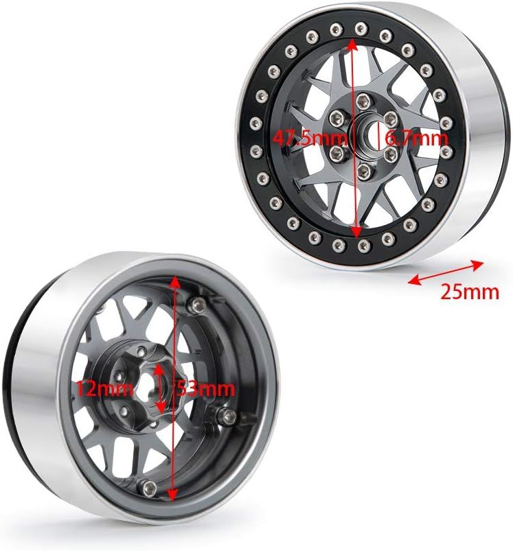 Upgrade 2.2 Inch Aluminum Bead lock Rims, (Narrow 25mm Width) for 1/10 Scale RC Crawler, 4 PCS,  Titanium