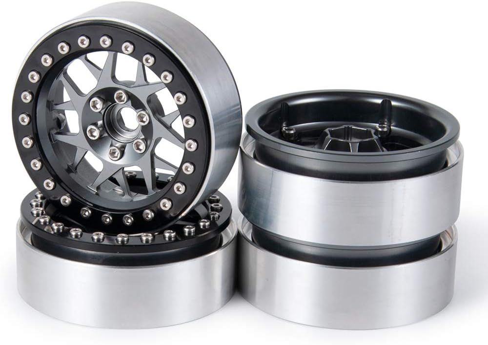 Upgrade 2.2 Inch Aluminum Bead lock Rims, (Narrow 25mm Width) for 1/10 Scale RC Crawler, 4 PCS,  Titanium