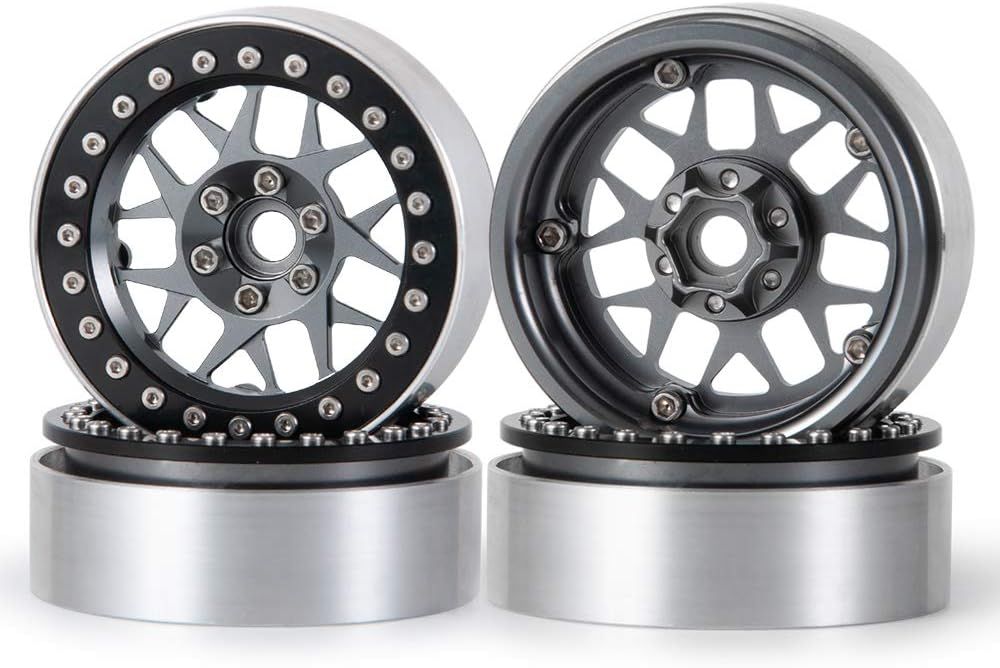 Upgrade 2.2 Inch Aluminum Bead lock Rims, (Narrow 25mm Width) for 1/10 Scale RC Crawler, 4 PCS,  Titanium