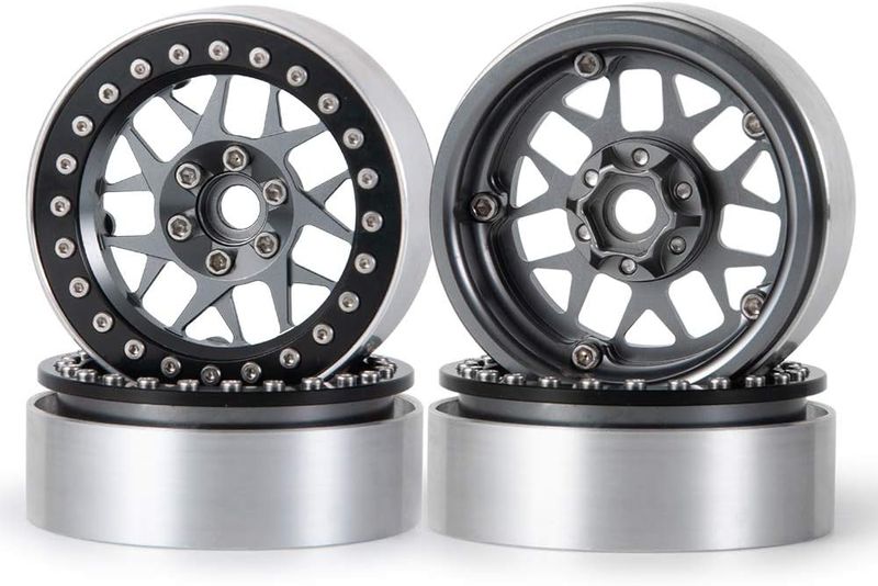Upgrade 2.2 Inch Aluminum Bead lock Rims, (Narrow 25mm Width) for 1/10 Scale RC Crawler, 4 PCS,  Titanium