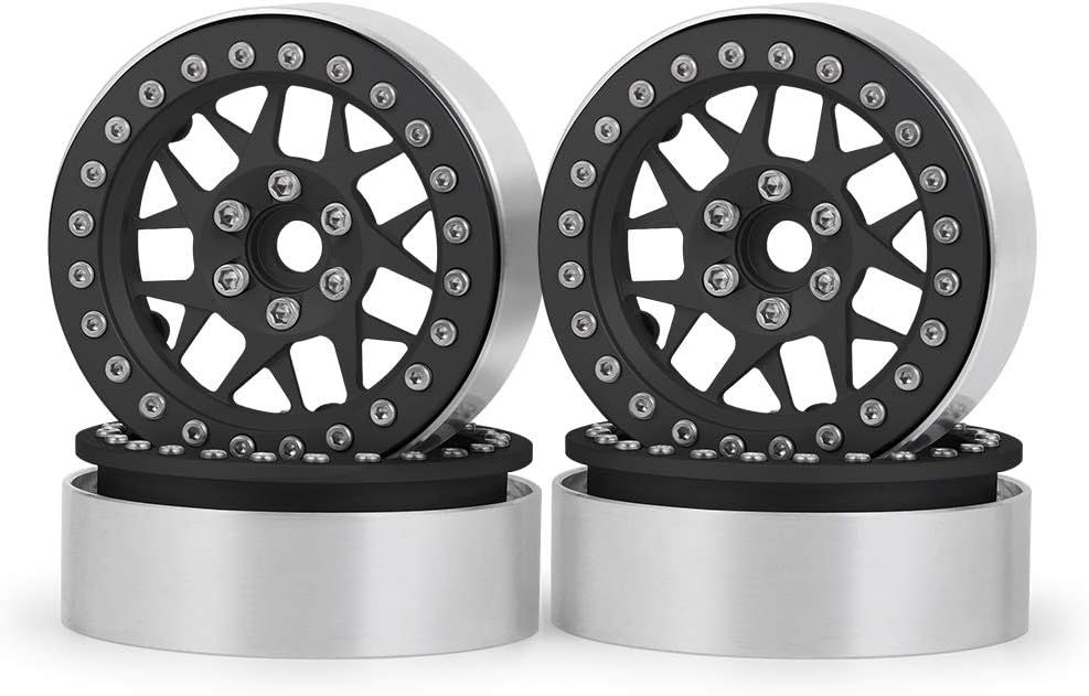 Upgrade 2.2 Inch Aluminum Bead lock Rims, (Narrow 25mm Width) for 1/10 Scale RC Crawler, 4 PCS,  Black