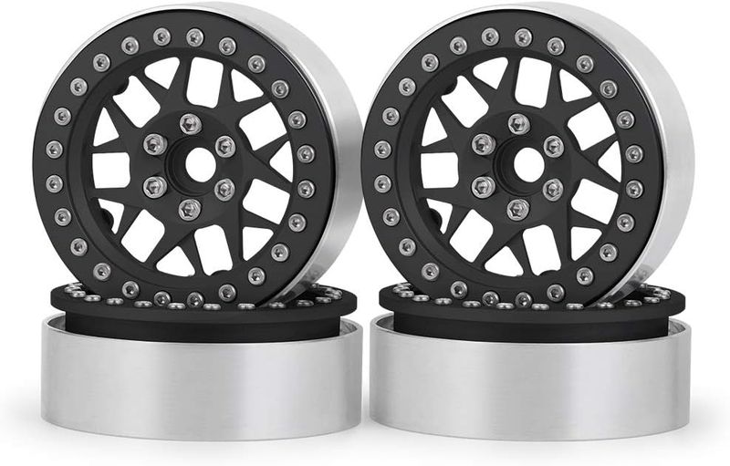 Upgrade 2.2 Inch Aluminum Bead lock Rims, (Narrow 25mm Width) for 1/10 Scale RC Crawler, 4 PCS,  Black