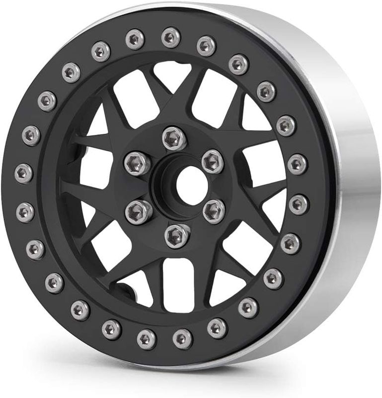 Upgrade 2.2 Inch Aluminum Y-Spoke Bead lock Rims, (Narrow 25mm Width) for 1/10 Scale RC Crawler, 4 PCS,  Black