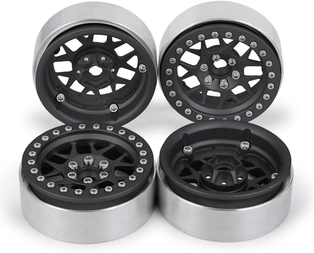 Upgrade 2.2 Inch Aluminum Bead lock Rims, (Narrow 25mm Width) for 1/10 Scale RC Crawler, 4 PCS,  Black
