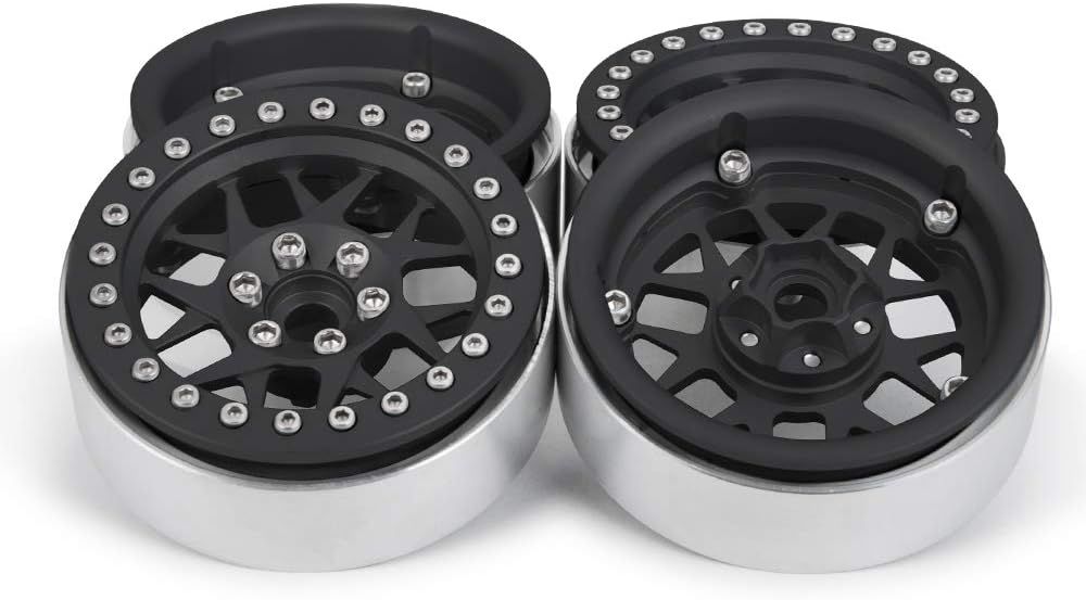 Upgrade 2.2 Inch Aluminum Bead lock Rims, (Narrow 25mm Width) for 1/10 Scale RC Crawler, 4 PCS,  Black