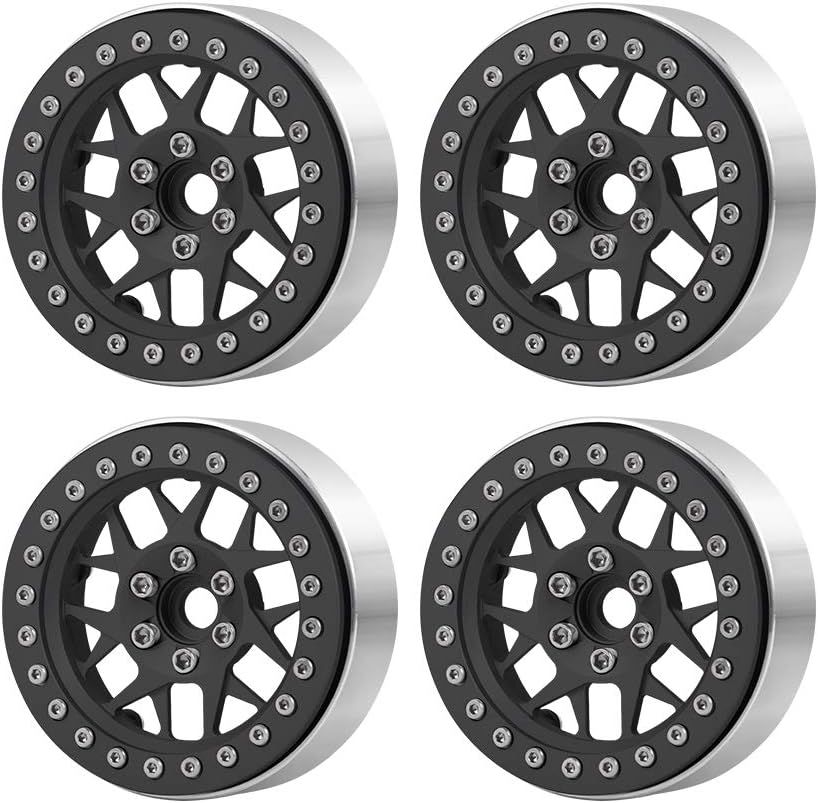Upgrade 2.2 Inch Aluminum Bead lock Rims, (Narrow 25mm Width) for 1/10 Scale RC Crawler, 4 PCS,  Black