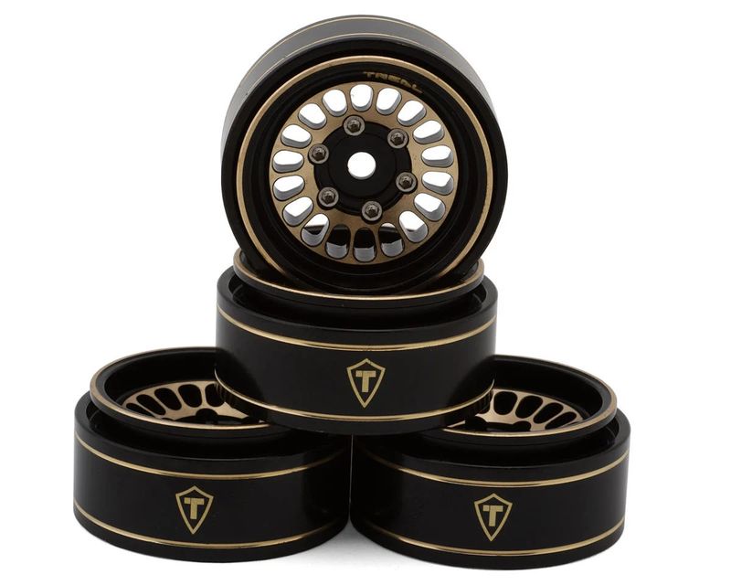 Treal Hobby Type D 1.0" Brass Beadlock Crawler Wheels (Black/Gold) (40g ea) (4)