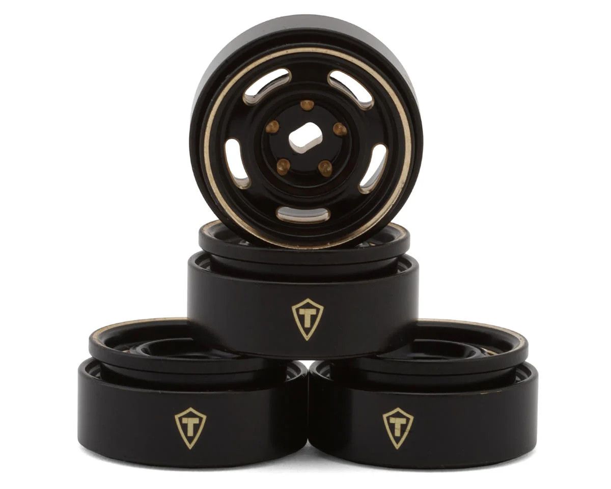 Treal Hobby 0.7" 5-Slot Brass Micro Rock Crawler Beadlock Wheels (Black/Gold) (4) (14g ea)