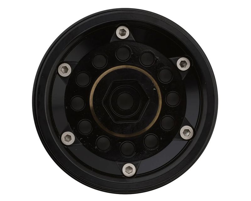 Treal Hobby 12-Hole 1.9" Brass Beadlock Crawler Wheels (Black/Gold) (4) (257g ea)