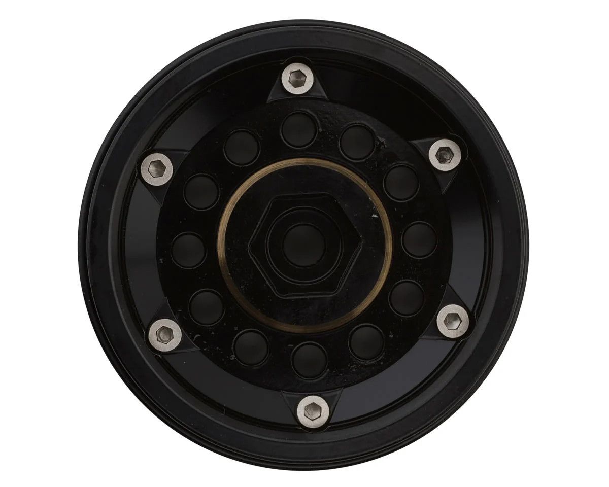 Treal Hobby 12-Hole 1.9" Brass Beadlock Crawler Wheels (Black/Gold) (4) (257g ea)