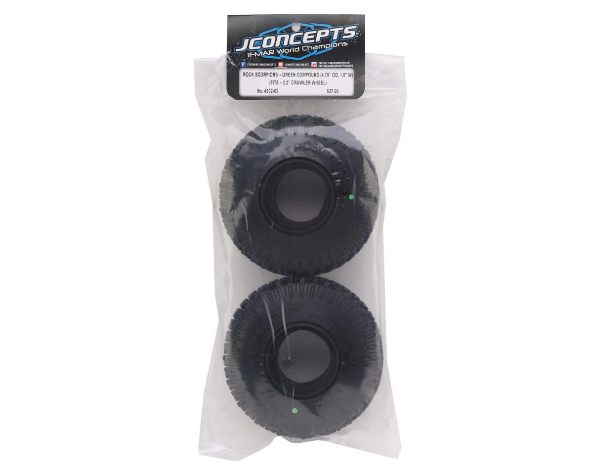 JConcepts Rock Scorpions 1.9" 1/10 All Terrain Rock Crawler Tires (2) (Green) (4.75" - Class 2)
