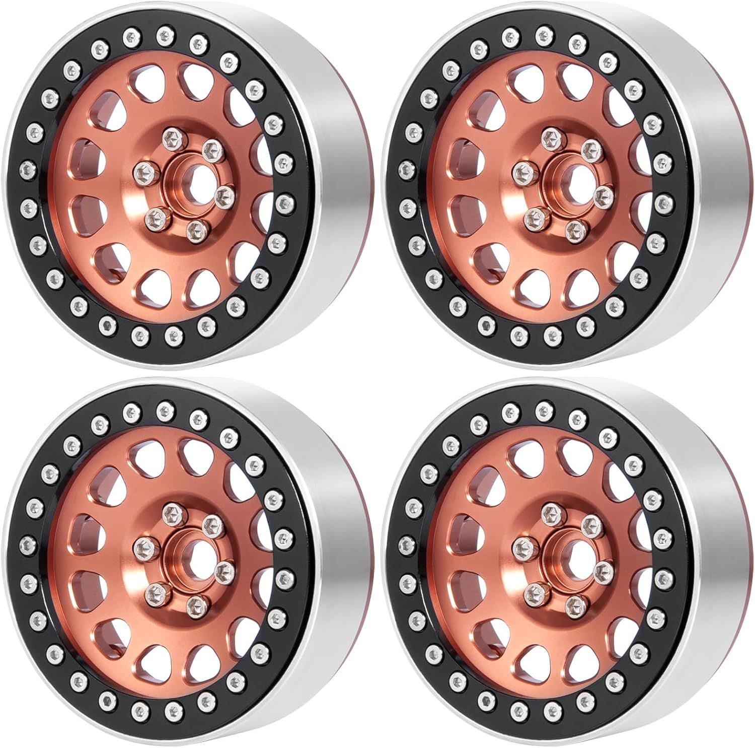 Upgrade 2.2 Inch D-slot Aluminum Bead lock Rims, (Narrow 25mm Width) for 1/10 Scale RC Crawler, 4 PCS,  Copper Finish