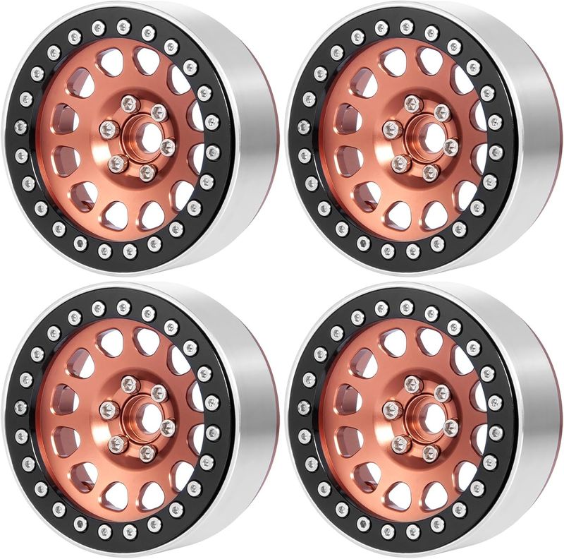 Upgrade 2.2 Inch D-slot Aluminum Bead lock Rims, (Narrow 25mm Width) for 1/10 Scale RC Crawler, 4 PCS,  Copper Finish