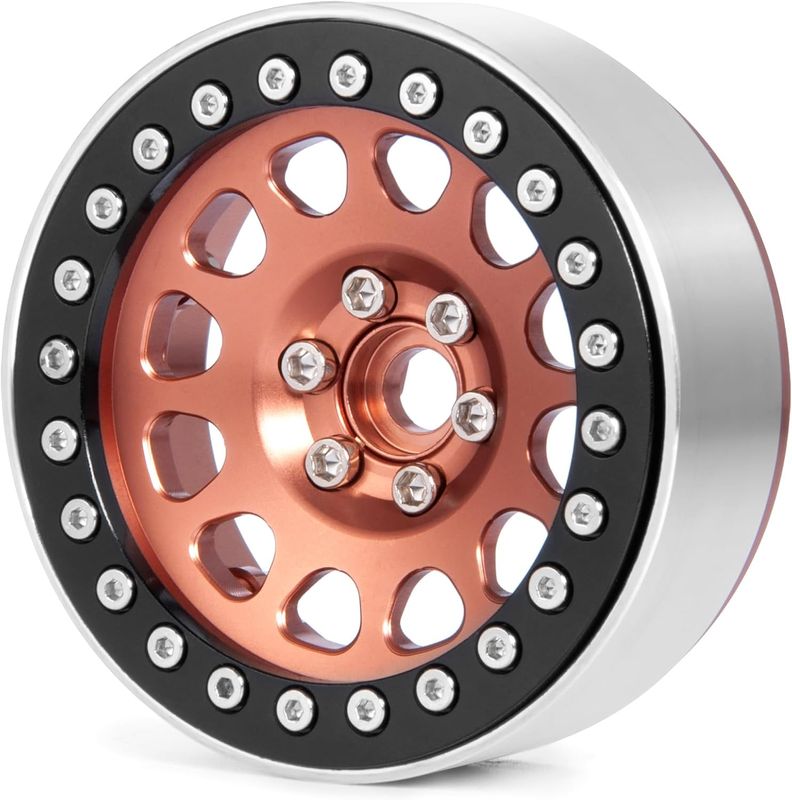 Upgrade 2.2 Inch D-slot Aluminum Bead lock Rims, (Narrow 25mm Width) for 1/10 Scale RC Crawler, 4 PCS,  Copper Finish